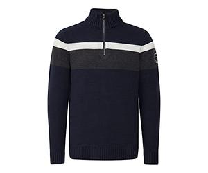 FQ1924 Edvin Herren Strickpullover Troyer Grobstrick Pullover mit Stehkragen, Größe:L, Farbe:Navy Blazer (193923)