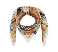 FRAAS Damen Nickituch 100% Seide PLAID Karo & Blumen | für Tracht und Dirndl | 51x51 cm | vielseitig tragbar Camel