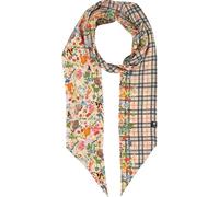 FRAAS | Damen Skinny Seidenschal mit Karo Pflanzen Vögeln Katzen | 100% Seide | 10,5 x 180 cm Butter Cream