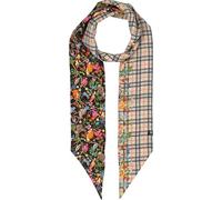 FRAAS | Damen Skinny Seidenschal mit Karo Pflanzen Vögeln Katzen | 100% Seide | 10,5 x 180 cm Caviar