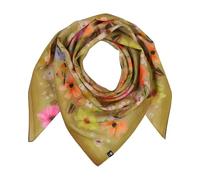 FRAAS Damen Tuch Baumwolle Seide | Blüten und Vögel bunt | 103 x 103 cm Olive