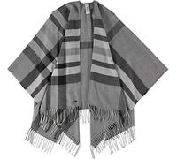 FRAAS Poncho Damen Kariert - Ruana mit Karo-Muster - Made in Germany - 130 x 150 cm Größe - Kariertes Cape für Frauen - Stilvolle Web-Jacke Hellgrau