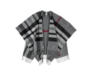 FRAAS Ruana aus Wolle - Karierter Poncho für Damen - Wärmend und Hautfreundlich - 120 x 160 cm Grau