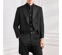 Frackjacke für Herren - Langer schwarzer Abendfrack mit Spitzrevers, Luxus Hochzeit Gala Dinner Aufführungskostüm Chor Dirigent schwarze Jacke nur