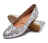 FRACORA Damen-Ballerinas, schwarz, PU-Leder, elegante Schuhe, bequeme runde Zehenpartie, Schlupfschuhe mit atmungsaktiven Ösen, silber, 11