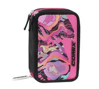 Franco Cosimo Panini Comix Wave Federmäppchen mit 3 Fächern für Kinder und Jugendliche, mit Schreibwarenset, 5 Selbstklebende Namensetiketten und praktischer Reißverschluss, 20 x 13 x 7 cm, Schwarz