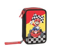 Franco Cosimo Panini Mario Kart Federmäppchen für die Schule, offizielles Mario Kart, Federmäppchen mit 3 Fächern für Jungen und Mädchen, mit Schreibwarenset, löschbarer Stift in Blau Frixion und
