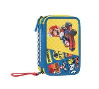 Franco Cosimo Panini Mario Kart Federmäppchen für die Schule, offizielles Mario Kart, Federmäppchen mit 3 Fächern, Jungen und Mädchen, mit Schreibwaren-Set, löschbarer Stift in Blau und praktischem