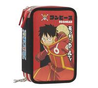 Franco Cosimo Panini ONE Piece - Offizielles Federmäppchen für die Schule, One Piece, Federmäppchen mit 3 Fächern, Jungen und Mädchen mit Schreibwarenset, löschbarer Stift in Blau und praktischem
