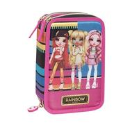 Franco Cosimo Panini Rainbow High Federmäppchen für die Schule, offizielles Rainbow High, Federmäppchen mit 3 Fächern für Mädchen mit Schreibwarenset, löschbarer Stift in Blau Frixion und praktischem