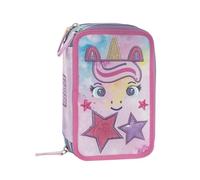 Franco Cosimo Panini Schulbeutel, Mofu Mofu Federmäppchen, 3 Fächer, Schreibwaren-Set, löschbare Stifte, Polyester, Unisex, Lila, Cartoon, 20x13x7 cm, 0.5 kg, Reißverschluss, Casual, Schulranzenbeutel