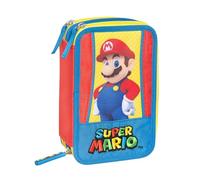 Super Mario Federmäppchen für die Schule, offizielles Super Mario Federmäppchen, 3 Fächer, Jungen und Mädchen, mit Schreibwarenset, löschbarer Stift in Blau Frixion und praktischem Reißverschluss, 20