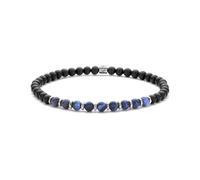 Frank 1967 7FB-0685 Kralen Armband 4mm - Agaat - Mat Lapis Lazuli - Staal - Rekbaar - 19cm - Zwart - Blauw