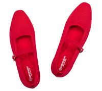 FRANK MULLY Knit Mary Jane Flats für Damen, lässige Ballerinas mit quadratischem Zehenbereich, Riemendesign, bequem für den täglichen Gebrauch, Rot/Ausflug, einfarbig (Getaway Solids), 39 EU