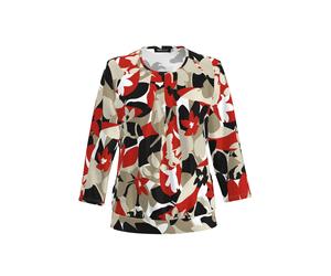 FRANK WALDER - Blusenshirt NOS mit modernem Blütendesign sandstone/cranberry/ecru/schwarz - Gr. - 38