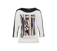 FRANK WALDER - Shirt NEW INSPIRATION mit hohem Rundhalsausschnitt ecru/ink/camel - Gr. - 48