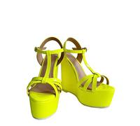 Frankie Hsu Damen Sexy Plateau Keilsandale, Neon Fluoreszierendes Gelb Patent High Heels Dicker Stil, Mode Niedlich Große Größe US4-19 Unisex Schuhe Für Frauen Männer, gelb, 40 EU