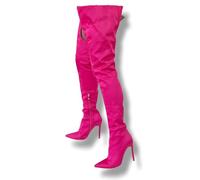 Frankie Hsu Damen Stiletto High Heel Overknee Oberschenkel Lange Stiefel, Pink Satin Designer Stil, Große Größe US4-14 Mode Schuhe Für Frauen Männer, Pink, 42 EU