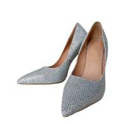 Frankie Hsu Damen Unisex Sexy Elegant Klassisch Stiletto High Heels Pumps, Niedlich Silber Glitzer Mode Stil, Große Größe US 4-14 Dressy Spike Schuhe für Damen Herren, silber, 43 EU