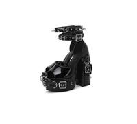 Frankie Hsu Goth Sexy Chunky Plateau High Heels Sandalen, Schwarz Lack Silber Bukle Nieten Dark Gothic Punk Y2K Hot Girl Big Size Knöchelschuhe für Damen Herren, Schwarz, 38 EU