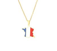 Frankreich Karte Anhänger Halsketten - Ethnisches Muster Flagge Region Frankreich Karten Pullover Kette Charm Hip Hop Trendy Schmuck für Damen Herren Schlüsselbeinketten Halsketten,Gold,50 cm