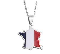 Frankreich Karte Halskette Ethnische Dekoration, Französische Republik Karte Anhänger Ethnische Kleidung Accessoires Elegante Schlüsselbeinkette, Patriotisches Anhänger Geschenk, Silber, 45 Cm K