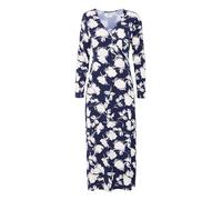 fransa FRAlana Damen Kleid Maxikleid Langes Freizeitkleid mit V-Auschnitt Seitenschlitze am Saum Gemustert elastisch Regular fit, Größe:L, Farbe:Navy Blazer AOP MA24 01C (204302)