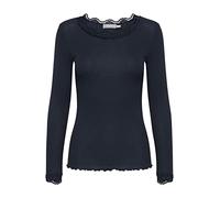 fransa FRHIZAMOND 2 Damen Longsleeve Langarmshirt Shirt Spitzendetails an den Ärmeln Saum Kragen Tight Fit mit Stretch, Größe:XL, Farbe:(NOOS) Dark Peacoat (60468)