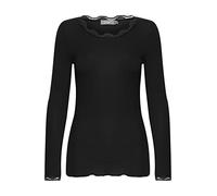 fransa FRHIZAMOND 2 Damen Longsleeve Langarmshirt Shirt Spitzendetails an den Ärmeln Saum Kragen Tight Fit mit Stretch, Größe:XL, Farbe:(NOOS) Black (60096)