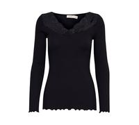 fransa FRHIZAMOND Damen Longsleeve Langarmshirt Basic Shirt mit Spitze V-Ausschnitt Slim fit, Größe:XL, Farbe:Black (200113)