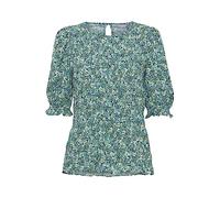 fransa FRMALU Damen Kurze Bluse mit Raffungen am Körperbereich und Rüschen an den Ärmeln, Größe:XL, Farbe:Forest Shade MS23 Leaf Flower (202308)