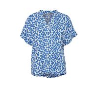 fransa FRNEMMA Damen Kurze Bluse Tunika mit V-Ausschnitt und Stehkragen mit Rüschen, Größe:L, Farbe:Ultramarine AOP A (201853)