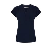 fransa FRZawov Damen Shirt Kurzarmshirt Kurzarmbluse Bluse mit V-Auschnitt mit überschnittener Schulter und aufgesetzte Tasche, Größe:M, Farbe:(NOOS) Black Iris (60410)