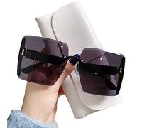 Fransande Beliebte Brillen mit großem Rahmen, quadratische übergroße Sonnenbrillen, Sonnenbrillen mit Farbverlauf, randlose rechteckige Sonnenbrillen für Frauen (Black Grey)