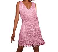 Fransen Kleid Damen Disco Outfit 70er Jahre Minikleid Glitzer Kleid 1920er Jahre Elegante Partykleid Clubwear Festival Mode Frauen Minikleid Cocktailkleid Tanzkleid (XXL)