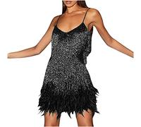 Fransen Kleid Rot Paillettenkleid Damen Quaste lateinisches Tanzkleid Frauen Ballsaal Kleid Ärmellos Pailletten Schwarz Mesh Ärmel für Latein Tango Salsa Tanzkostüm Samba Kleiden