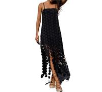 Fransenkleid Damen Fashion Design Hollow Out Round Tassel Dress Ladies Backless Solid Straight Halter Elegant Sleeveless Evening(Color 3,L)