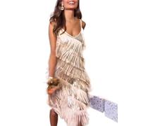 Fransenkleid Damen Lady Solid Slim Summer Dress Temperament High Waist Backless Simple Party Fashion Halter Sleeveless Tassel Mini(White,XXXL)