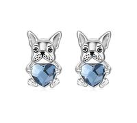 Französische Bulldogge Ohrringe 925 Sterling Silber Hundeohrringe Blauer Kristall Französische Bulldogge Ohrstecker Schmuck Geschenke für Damen Mädchen