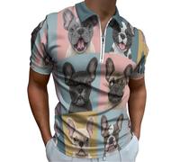 Französische Bulldogge Patchwork Poloshirt Für Herren Leichtes Sport Henley Shirt Süßer Hund Sommer Polohemd Arbeit Business Kurzarm Tops Casual Golf Tshirt Revers Reißverschluss Sportshirt