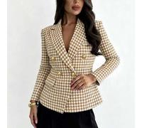 Französischer eleganter Damen Mode-Temperament Doppelreihiger Hahnentritt Blazer mit regulärer Langarm-Passform für Herbst und Winter
