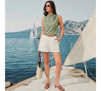 Französischer eleganter Sommer Neuankömmling grün Gänseblümchen bedrucktes Damen-Ärmellos Top, frisch und altersreduzierend, mit gerüschtem Stehkragen