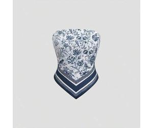Französischer Retro-Marine-blau bedruckter Bandana sexy Schal dreieckiger Schal, Damen Top