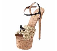 Frauen 17CM High Heels Platform Knöchelriemen Sandalen Open Toe Pfennigabsatz Plus Size Schuhe,Apricot,42 EU