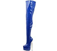 Frauen 22cm Stilettos Oberschenkelhohe Plateaustiefel Gold Metallabsatz Sexy Fetisch High Heels Overknee Party Stiefel Größe 36-46,Blau,46 EU