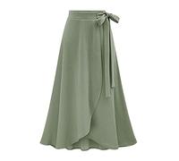 Frauen Alle Jahreszeiten Hoher Taille Swing Plissee Front Slit Midirock Grün M