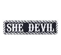 Frauen Aufnäher SHE DEVIL Aufbügler Biker girl Teufelin Patch Lady Biker Bügelbilder | Geschenk für Frauen Applikation für Jacke/Cardigan/Jeans/Tasche 100x25mm