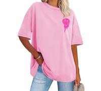 Frauen Baggy Y2k T-Shirt Kurzärmeliges Oversized Blouse Basic Elegant Streetwear(Pink,S)