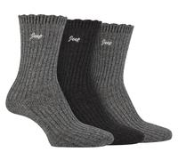 Frauen Bamboo Boot Socken | Jeep | Cute Ribbed Scalloped Ankle Socken für Damen, Anti Blister Knit gepolsterte Socken - Schwarz / Charcoal EU 37 - 42