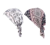 Frauen Baumwolle Chemo Hüte Slouchy Soft Bandana Vor - Gebunden Beanie Turban Cap für Krebspatienten Haarausfall 2 Pack